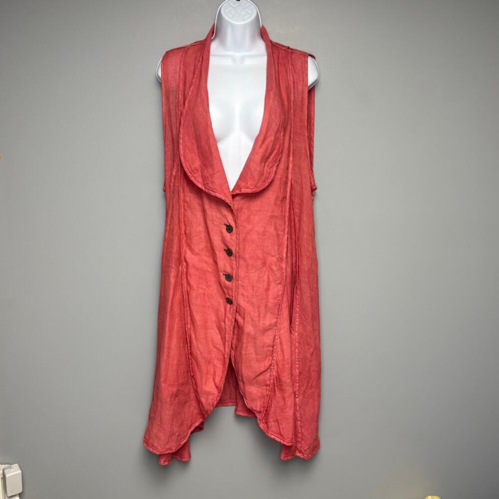 Cynthia Ashby Lagenlook Oversized Boho Hippie Linen Blend Duster‎ Vest Sz M